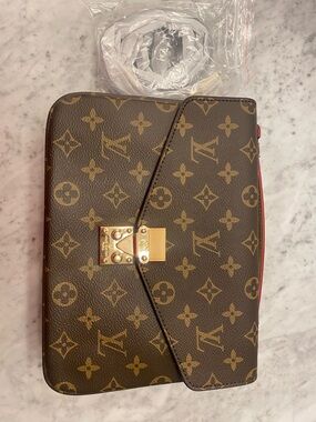 Monogram Envelope Clutch with Gold Hardware and Red Edge